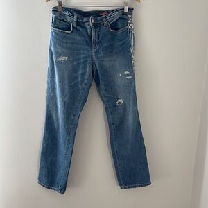 Anthropologie Pilcro & the Letterpress Women's Boyfriend Jeans Crop Blue Size 28
